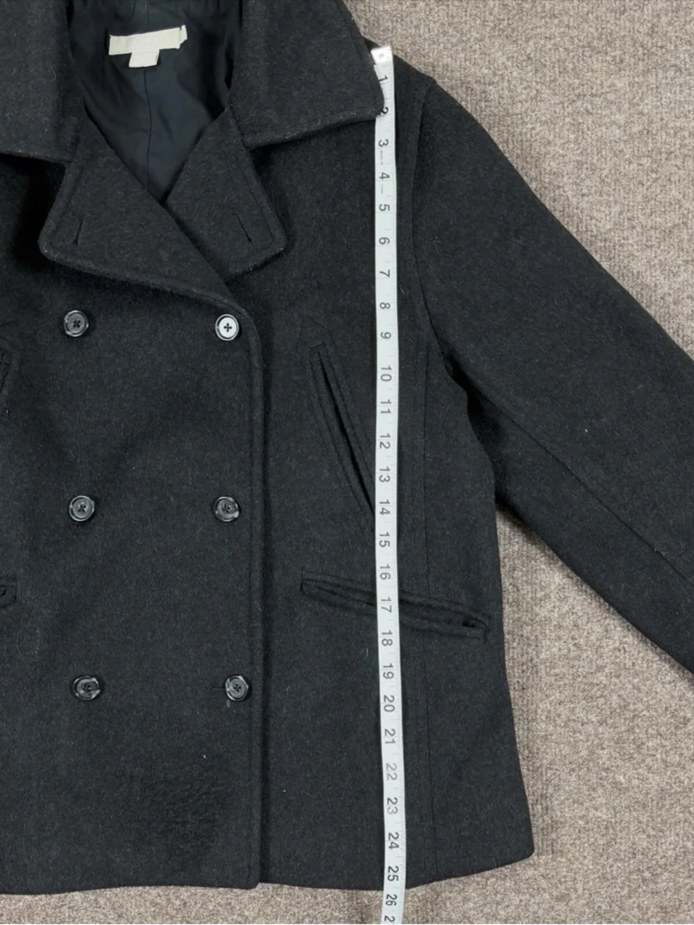 J Crew Grey Wool Blend Pea Coat Women’s Medium Double Breasted Mid Length Preppy - Picture 8 of 9